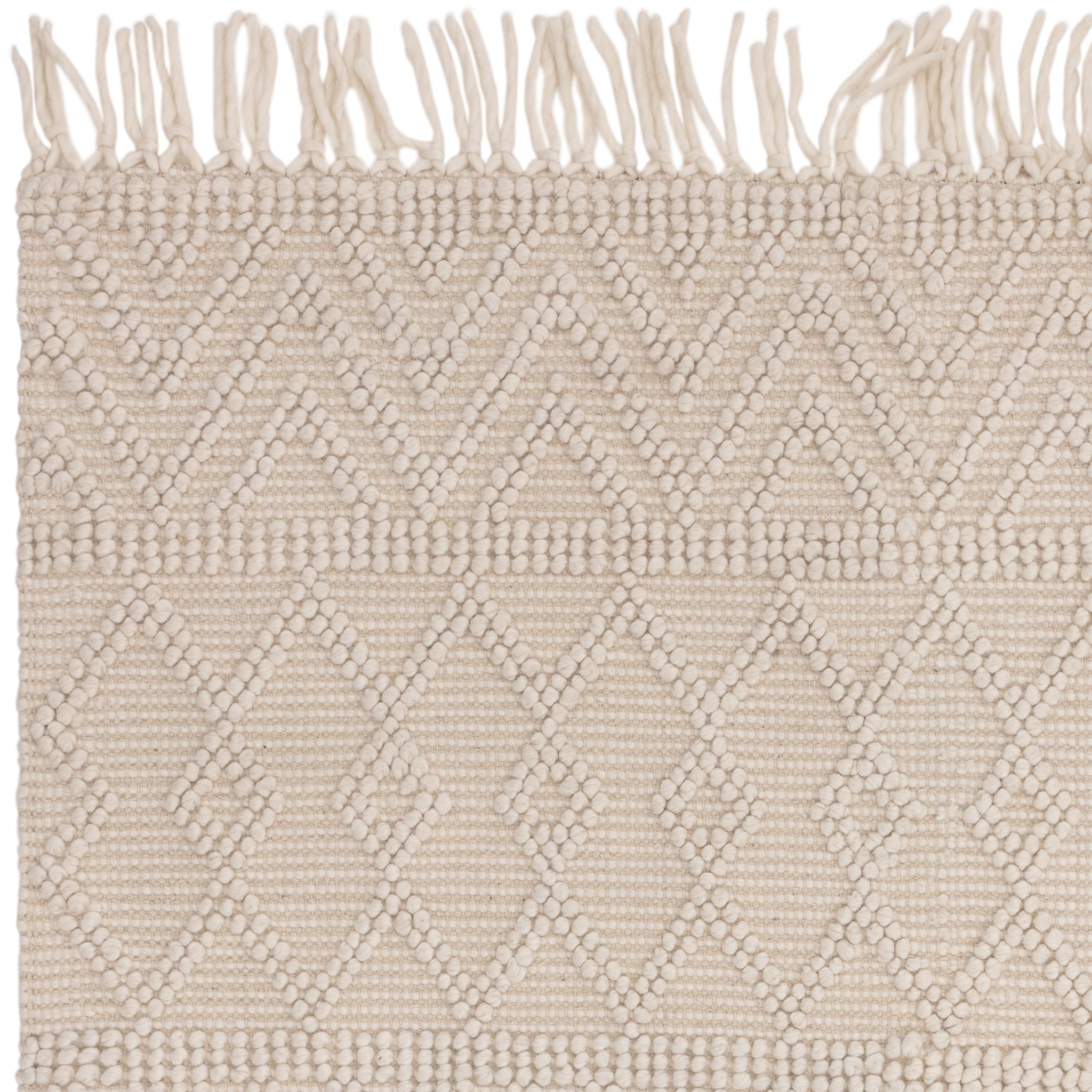 Bobble and Fringe Boho Rug in Ivory